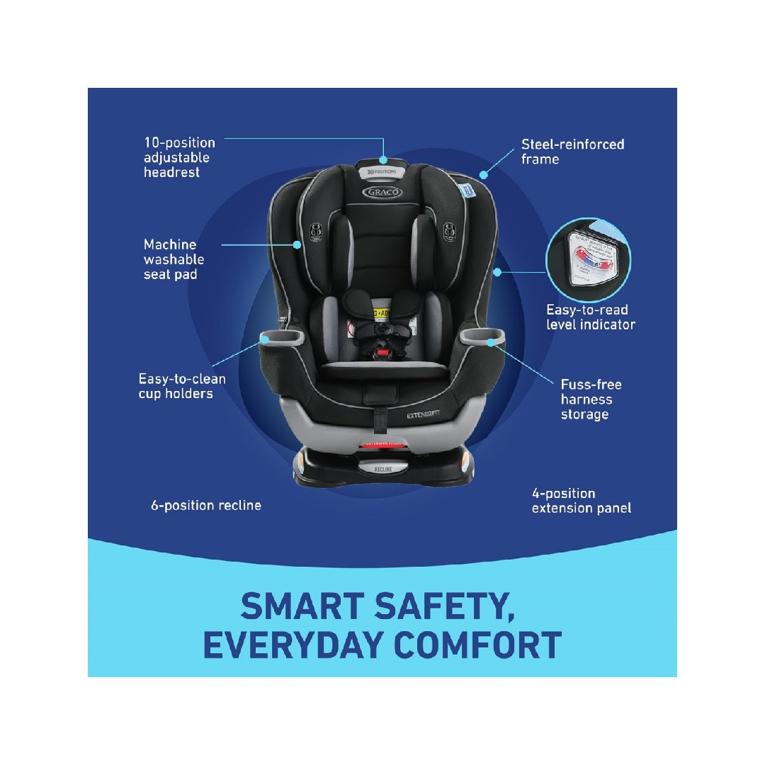 Graco Extend2Fit Convertible Baby Car Seat, 3-in-1,Gotham